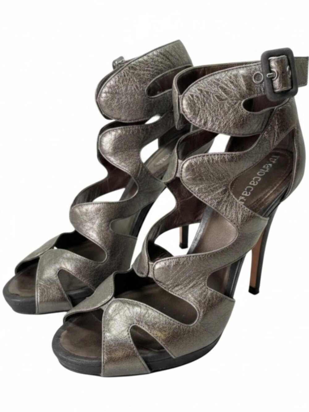 ROBERTO CAVALLI Wavy Metallic Heels Silver Women’s Size 9.5